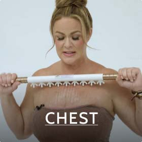 Thumbnail from the FasciaBlaster chest tutorial, demonstrating fascia release techniques for the chest area.